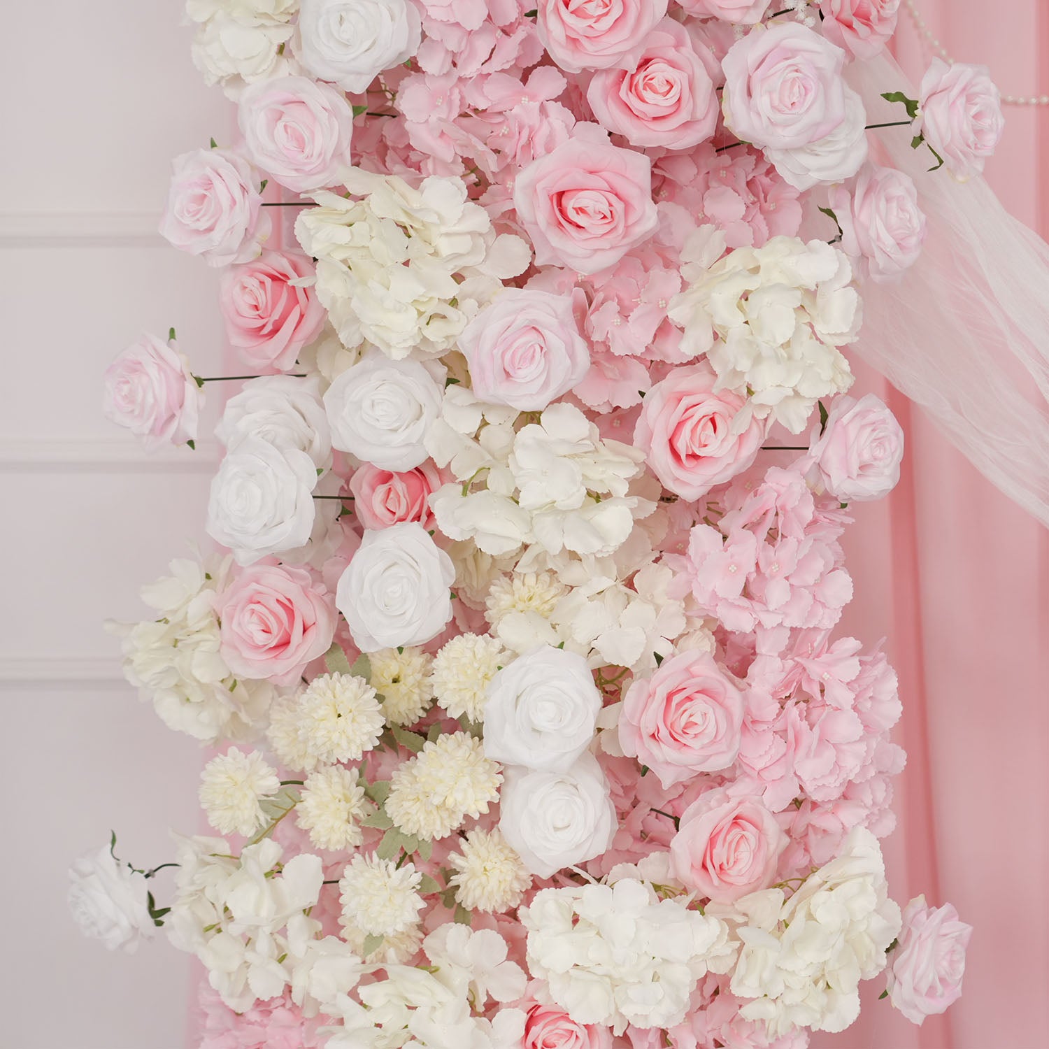 Uflower Artificial Pink White Wedding KT Backdrop Flower Row Decor